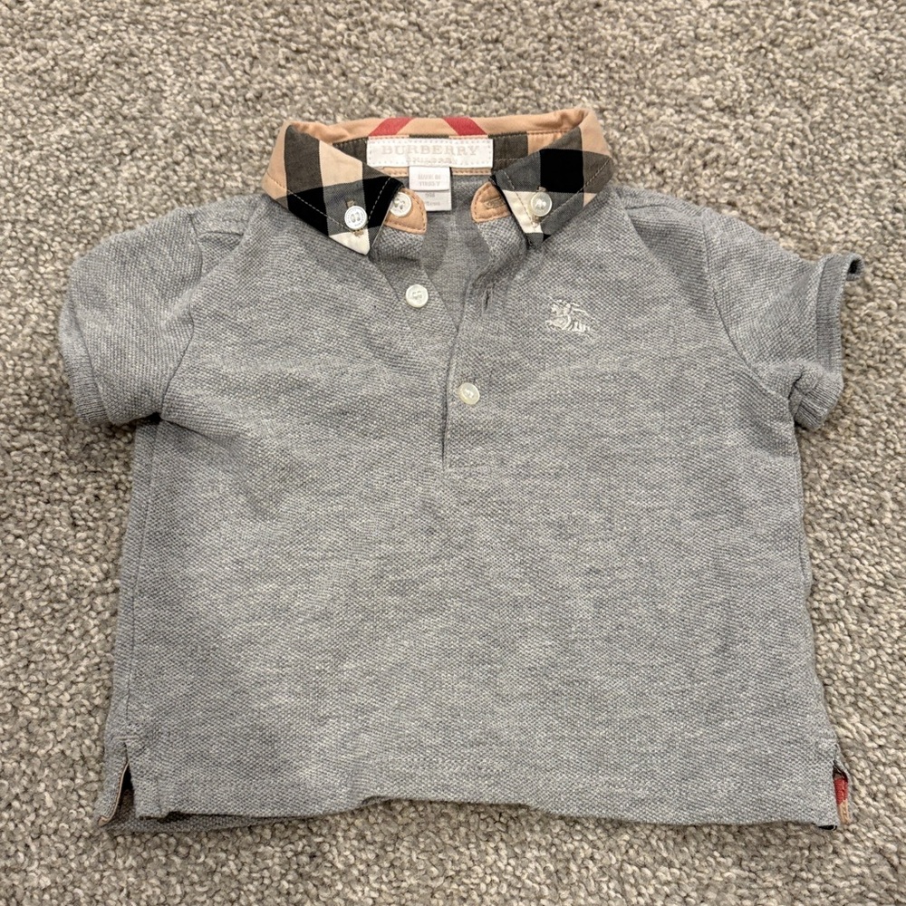 Burberry Gray Polo with Check Collar
